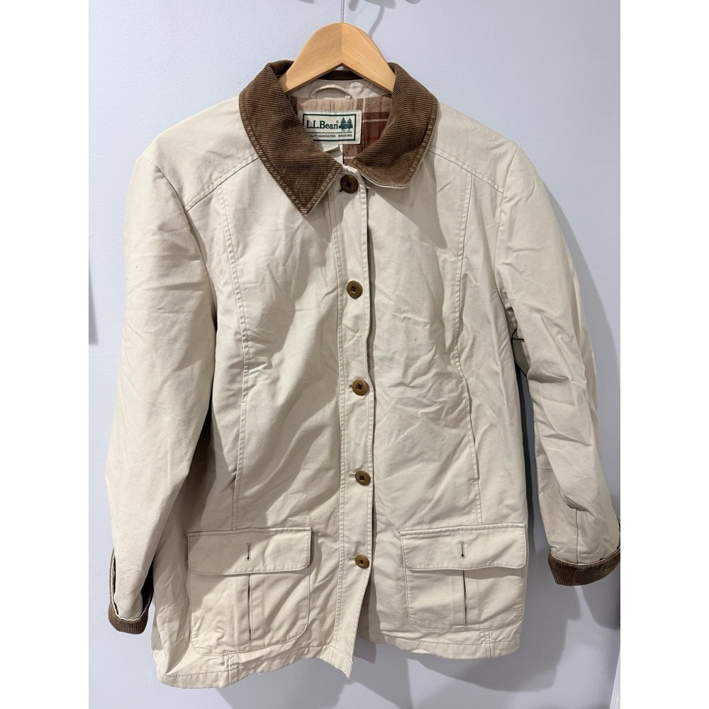 LL Bean Women L‎ Chore Coat Barn Jacket Flannel Lined Corduroy Collar 267093